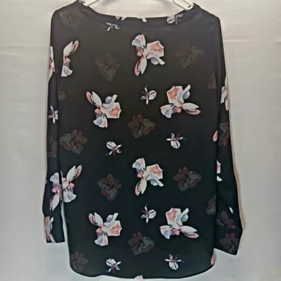 Banana Republic Ladies Semi Sheer Pullover Blouse Black Floral Print Size XS - Picture 3 of 6